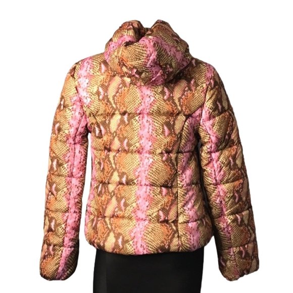 NWT New Look warm soft puffer jacket with hood full zipper snake print zipper M - Picture 3 of 14